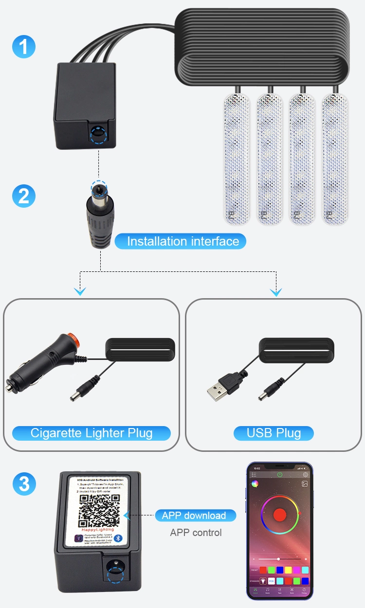 Car Interior Atmosphere 24 LED Lights Strip 5050 RGB SMD Flexible Strip Light 12V Car Atmosphere Light