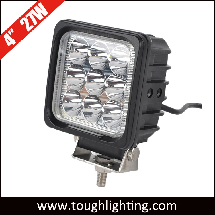 4inch 27W IP68 Square Spot/Flood Beam LED Driving Lamp for 24V Truck Forklift Heavy Machinery