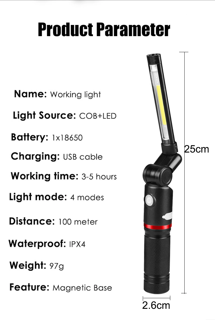 Glodmore2 Battery Rechargeable Portable COB LED Working Searching Lights Remote Work Light with Battery Case