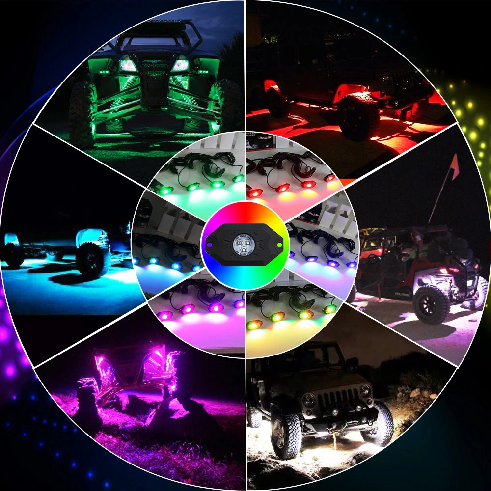 APP Control 4 8 12 16 Pods Multicolor RGB Strobe 12V 6000K Rear LED Rock Fog Lights